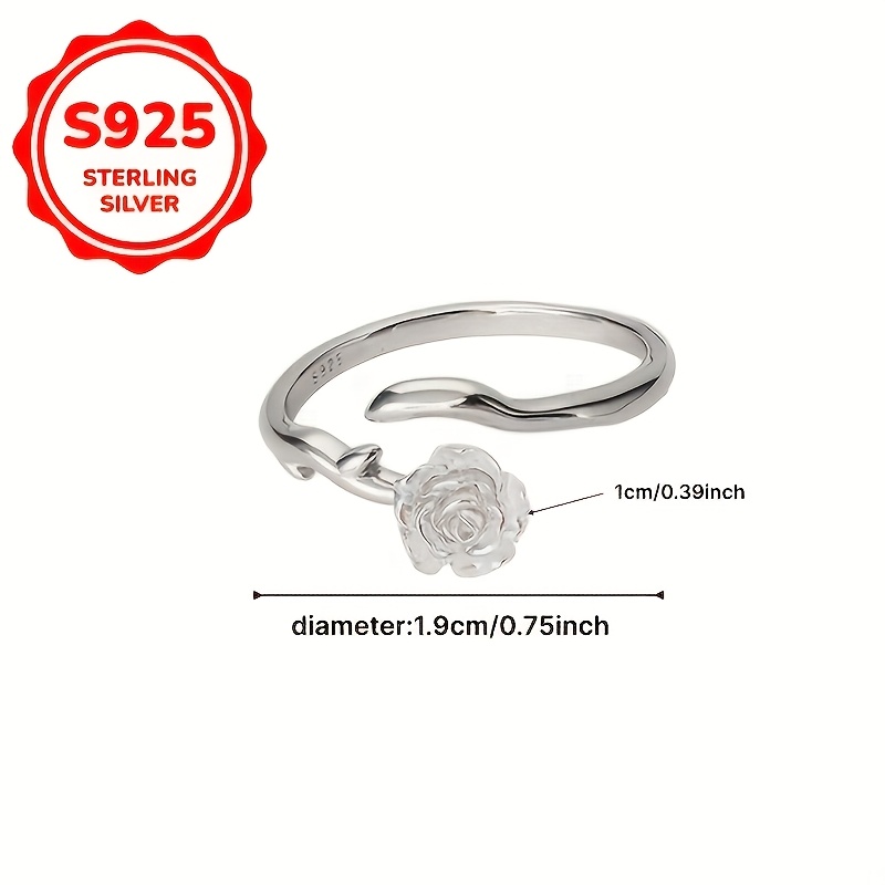 925 Silver Low-Allergy Rose Branch Camellia Ring